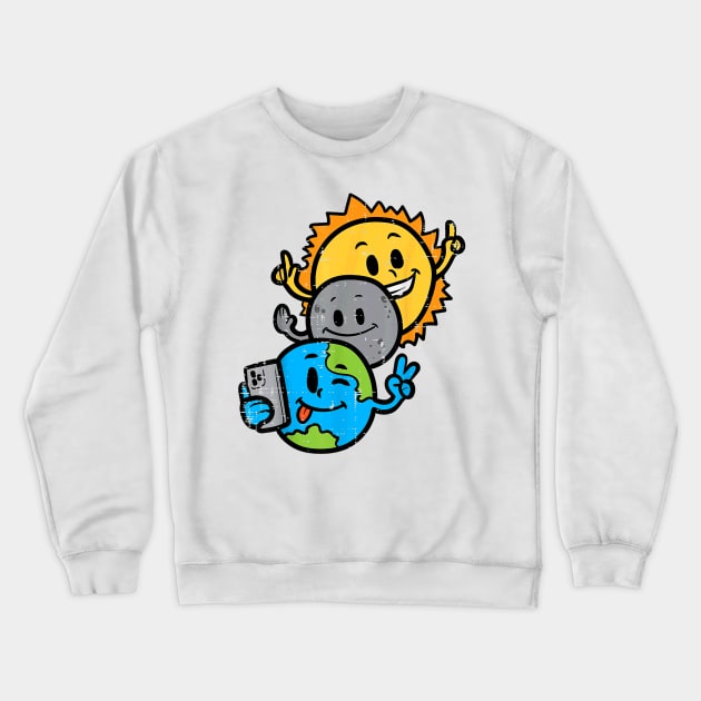 Slefie Earth Moon Sun Funny Total Solar Eclipse 2024 GIft For Boys Girls kids Crewneck Sweatshirt by FortuneFrenzy
